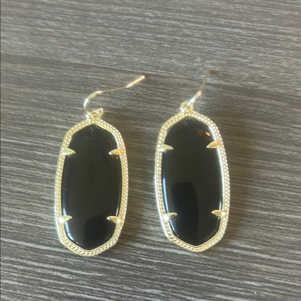 Sophisticated Black and Gold Dangle Earrings with Onyx Stones by Kendra Scott